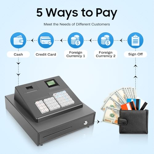 Image of 39 Keys Electronic Cash Register, Thermal Dept Cash Register with 9 Slots and 2 Keys for Supermarkets, Clothing Stores 10 Clerks Cash Box Size 12.8 x 10 x 3.7 Inch Black