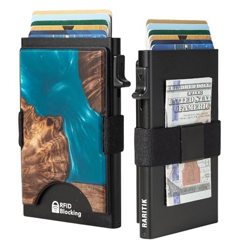 Image of Slim Card Holder Wallet for Men, Minimalist RFID Blocking Pop Up Wallet, Smart Metal Business Card Case Holds 12 Cards, Ultra-Thin Front Pocket Wallet, Gifts for Men