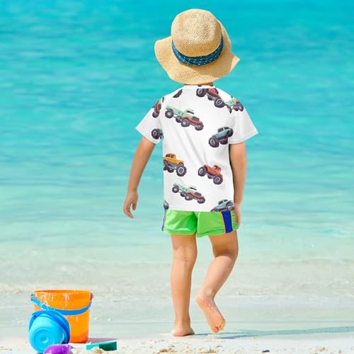 Cartoon Truck Cars White Girls Bathing Suit UV Protection Football Shirt Swimwear Beach Tops 3T 5