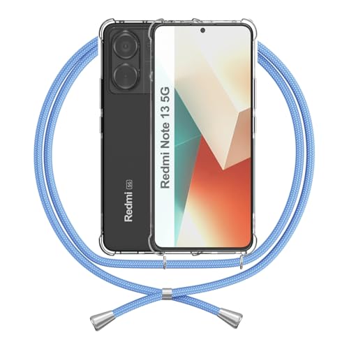 Cover Cordino Compatibile con Redmi Note 13 5G Custodia Trasparente Morbido Regolabile Antiurto Collana Chiaro Case silicone tpu blu