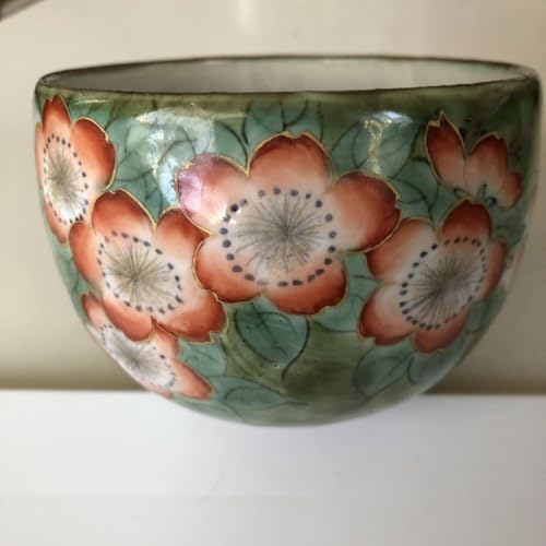 Kyoto Ware Pottery Rice Bowl, Matcha Bowl, Floral Pattern