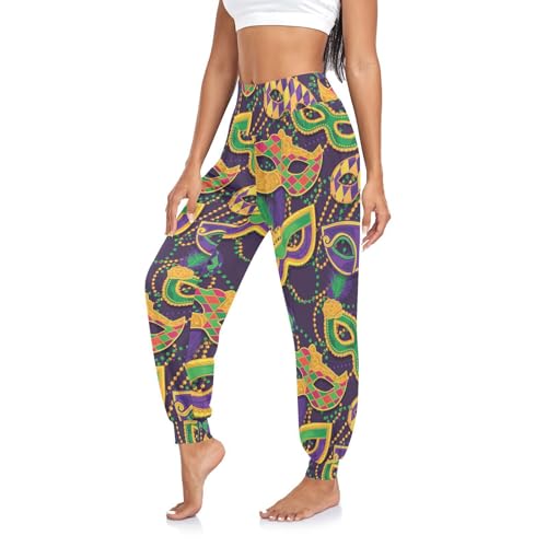 Calça feminina Mardi Gra com lírio francês para dança, treino, ioga, calça para relaxar, ajuste solt
