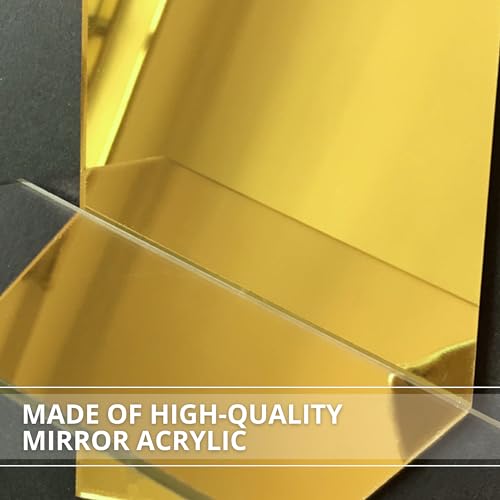 Image of Pack of 4 Acrylic Mirror Sheet 12x12'' - Gold Adhesive Acrylic Mirror Sheets 1 /8'' Thickness Cast Plexiglass with Film Masking for Design DIY Craft
