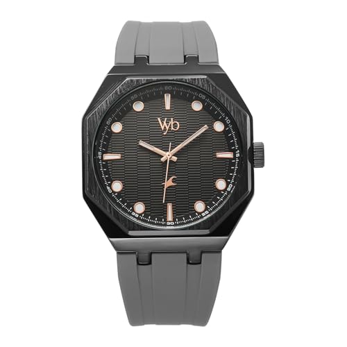 Fastrack Vyb Rebel Quartz Analog Black Dial Grey Silicone Strap Watch for Men - FV30017NP02W