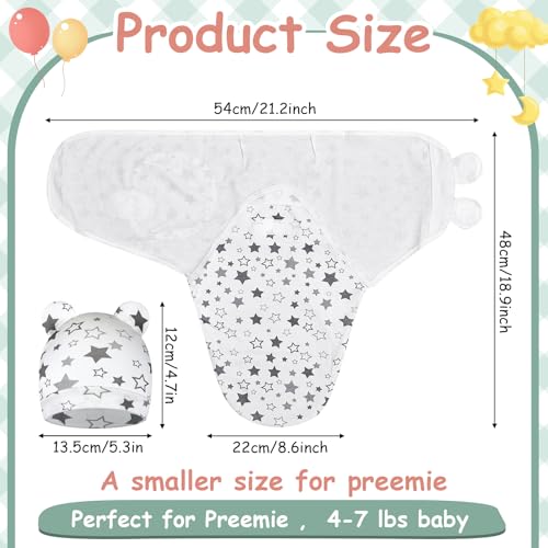 Image of Ramede 6-Pack Preemie Baby Swaddle Blankets with Hats, Breathable 100% Cotton Baby Swaddles, Suitable for Preemie Babies and Newborns, Soft Cotton, Adjustable(Star,Grey)