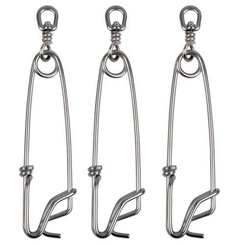 VATEICO Longline Snap Clips,3pcs/6pcs Stainless Steel Fishing Snaps Tuna Clips Long Line Branch Hangers Snaps Fishing Float Decoy Fishing Tackle Easy On/Off 4inch-3pcs