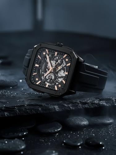 Image of French Connection See Through Black Square Dial | Black Silicone Strap Automatic Watch for Mens FCA18BBL
