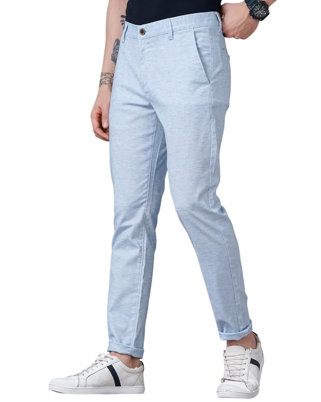 Image of British Club 100% Cotton Slim Fit Flat-Front Trousers for Men | Tailored Design for a Clean Look | Versatile for Office & Casual Wear | Lightweight Breathable Fabric | Black
