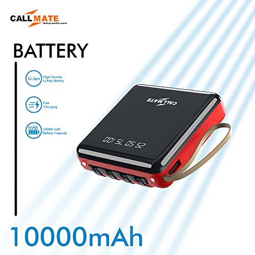 Image of Callmate DX10S Power Bank 10000mAh Li-Polymer with 2.1 Fast Charging with 1 USB Port and Digital Battery Indicator, in-Built 3 in 1 Cable (Red,Black)