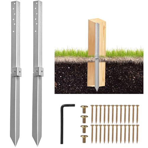 2-Pack Fence Post Anchor Kit, LAVANE Fence Post Repair Anchor Ground Spike for Repair Tilted/Broken Wood Fence Post, Easy to Install & Double Firm