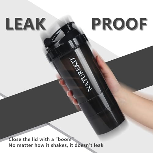 Image of Shaker Bottle,Protein Shaker Bottle, 16 oz GYM Shaker Cup with shaker Ball,Shaker Cups for Protein Shakes, Drink Mixer Bottle with Storage,BAP Free,Leakproof，Black