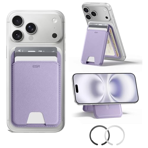 Image of ESR Aura for MagSafe Wallet with Adjustable Stand, RFID Blocking, MagSafe Ring Included, 5 Card Holder Magnetic Wallet for iPhone 17e /17 /16 /15 /14 /13 /12, Not for 13 /12 Mini, Selected Samsung, Lavender