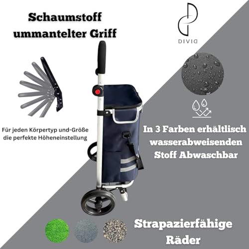 DIVID® Einkaufstrolley mit integrierter Sackkarre, 56LFassungsvermögen bis zu 50Kg belastbar,Klappbar (Schwarz) – Bild 3