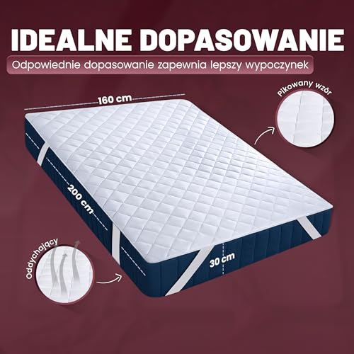 Utopia Bedding Quilted Mattress Pad 160x200 cm, ochraniacz na materac z elastycznym paskiem, pokrowiec na materac o głębokości do 30 cm (biały)