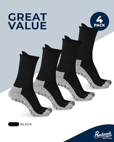 Image of Pembrook Non Slip Crew Grip Socks Men & Women - 4 Pairs | Non Slip Socks for Elderly, Hospital, Pilates, Yoga, Barre, Home