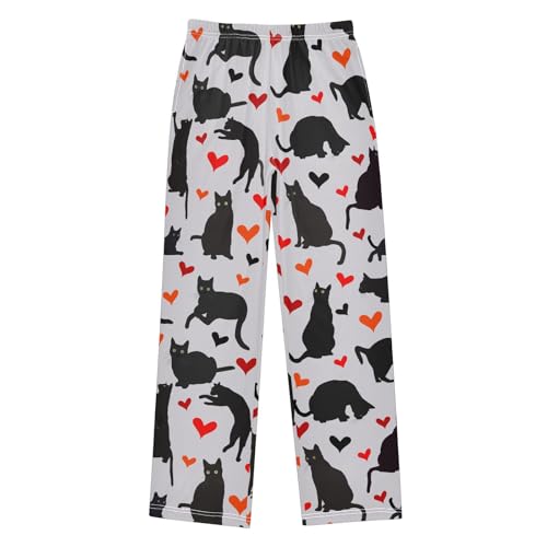 Boys' Pants Heart Black Cat Long Bottoms Jogger Pants Elastic Waist Trousers with Pockets S-XL