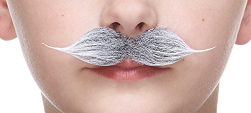 Mustaches Self Adhesive Puaro Fake Mustache for Kids, Novelty, Small False Facial Hair, Costume Accessory for Children, Gray and White Color