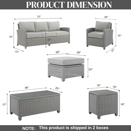 Image of DEVOKO 7 Piece Outdoor Conversation Patio Furniture Set All Weather Wicker Sectional Couch 7 Seater Sofa With Center Table Ottoman For Garden,Terrace,Porch,Lawn,Backyard(Silver&Grey)