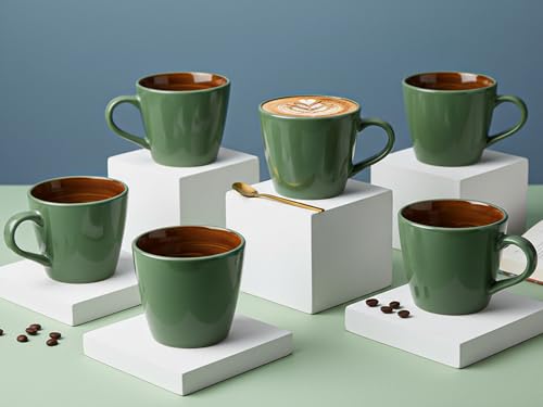Image of Bodhi House Handcrafted Ceramic Tea Cup Set of 6 Pieces (175 Ml), Stoneware Coffee Mug, Microwave Safe Small Tea Cup, Glossy Finish, Ideal for Daily use, Casual Gatherings and Gifting, Forest Green
