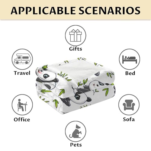 Mercuryelf Panda Throw Blanket - Soft, Fuzzy & Warm - 50x60 Inches Flannel Blankets for Living Room, Sofa - White Aesthetic Throws Gift for Teens