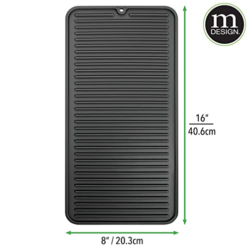 Mdesign Silicone Dish Drying Mat - Protector For Kitchen Countertop, Sink - Ribbed Design, Raised Edges, Non-Slip, Waterproof, Heat Resistant, Dishwasher Safe, Small, Linelle Collection, Black #TOP3