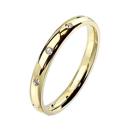 Fantasy Forge Jewelry Gold Eternity Anniversary Ring Womens Stainless Steel Cubic Zirconia Wedding Band Sizes 5-10 3mm