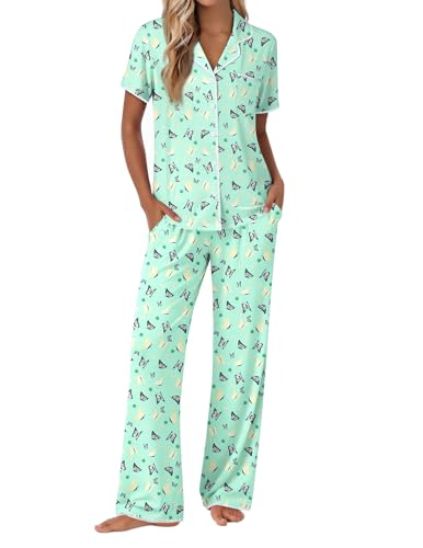 Image of Ekouaer Pajamas for Women Set Button Up Soft Pjs Short Sleeve 2 Piece Lounge Sets Comfy Sleepwear