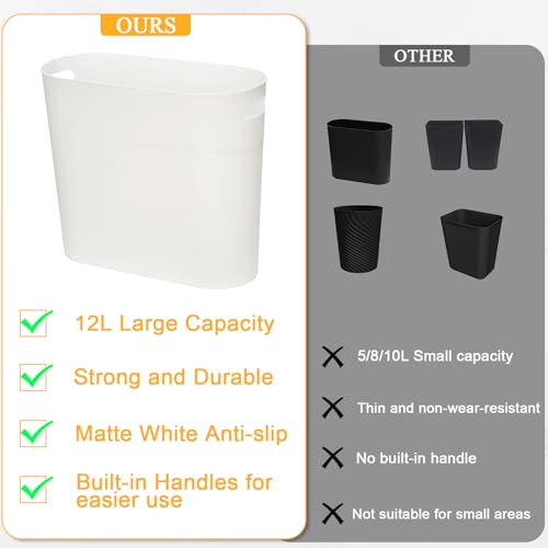 Cesta de basura pequeña de plástico de 12L cubo delgado con asa para cuarto y baño 5