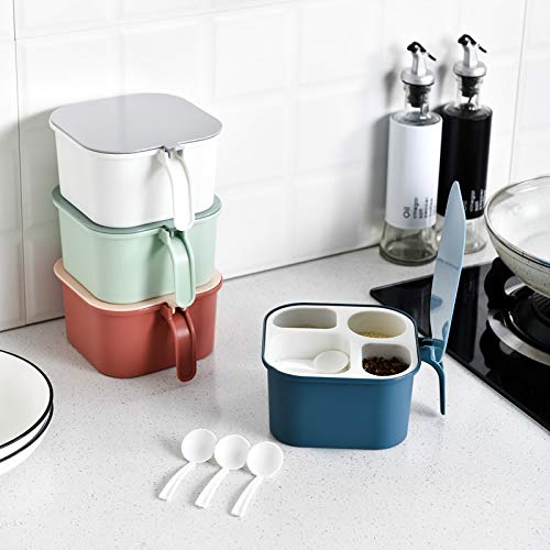 Botella de condimento, tarro de condimento de cerá Frascos de especias de vidrio, suministros de cocina multifunción, caja de condimentos con compartimentos de una pieza, cuatro compartimentos con cuc
