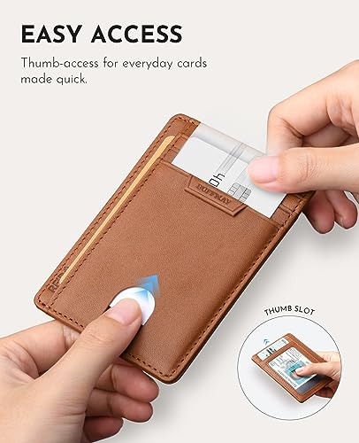 Image of Buffway Slim Wallet for Men Women Minimalist Small Leather Front Pocket Wallets with RFID Blocking and Gifts Box - Bassa Brown
