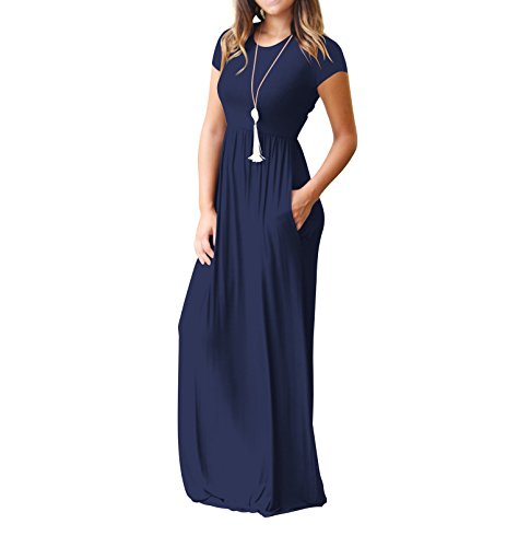 UbdehL Vestido longo feminino, sem manga/manga curta, vestido longo elegante para festa, Azul escuro