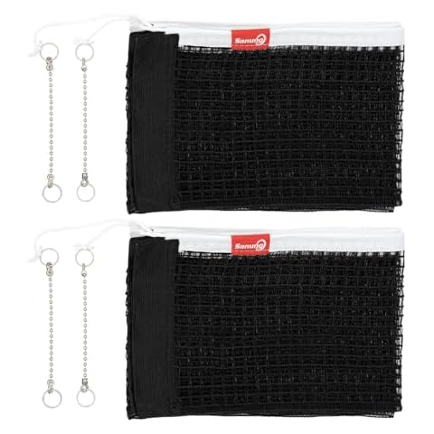 Sanung C-Y1 Table Tennis Net, [2 Pieces] High Stretch Foldable Ping Pong Net with 4 Chains Adjust Tension Height, Compatible with Any Standard Size Desktop for Indoor Outdoor Use Cover