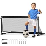COSTWAY 100 x 50 x 47 cm Fußballtor, faltbares Fussballtor mit stabilem Metallrahmen, wetterfestes PE-Netz & 4 U-förmige Erdspieße, einfache Montage, Outdoor-Trainingsausrüstung für Kinder, Jugendlich