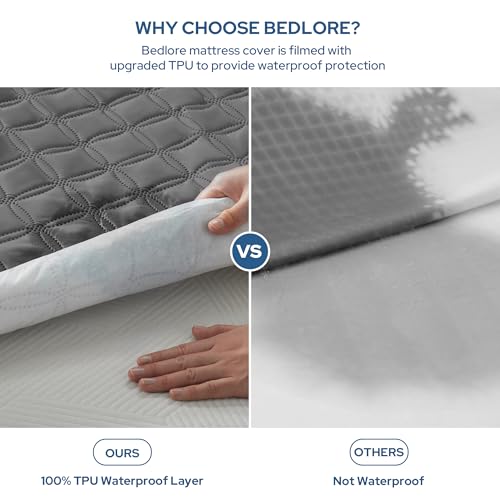 BEDLORE Waterproof Mattress Protector, Noiseless King Size Mattress Pad with Deep Pocket Fitted Up to 6-18 inches, Soft Breathable Dirt-Proof Bed Mattress Cover Washable for Bedroom, Hotel (Gray)