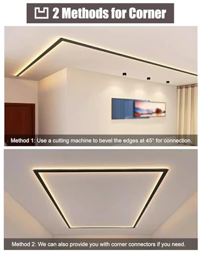 Dimensioni delle modanature per soffitti, Modanatura della finitura del soffitto in alluminio Modanatura della corona del diffusore a canale LED bifacciale Lunghezza personalizzata(15ft (4.6m))