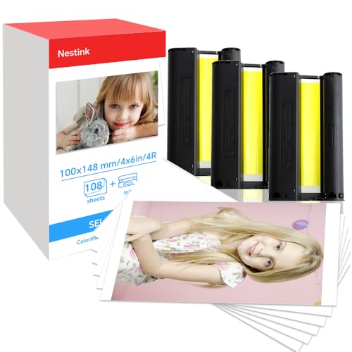 Nestink 108IN Replacement for Canon Selphy CP1500 Ink and Photo Paper Set for Selphy CP1300 CP1200 CP1000 CP790 CP810 CP910 CP Printer 3115B001(AA) 3 Color Ink Cassette /108 Sheet Paper 100 x 148mm