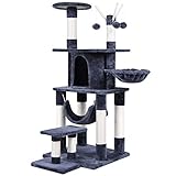 Dimensiones: 57 x 53 x 151 cm. Cueva: 35 x 35 x 35 cm. Cesta colgante: ⌀30cm. Plataforma redonda: ⌀35cm. Adecuado para más de un gato.
