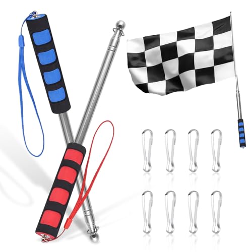 Liekadijiae 2 Piezas Asta de BanderaTelescópica, Asta Bandera Mano Acero Inoxidable, Mástil de Bandera Portátil, Extensible Mastil Bandera, 2M Asta de Bandera de Mano Portátil Telescópicas(Rojo/Azul)