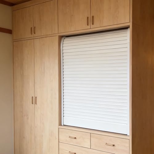 �^���o�[���h�A�L�b�g�E���[���[�V���b�^�[�A DIY Retractable Tambour Door Kit With Tracks And Handle Customizable Multiple Sizes(38x26in/97x66cm)