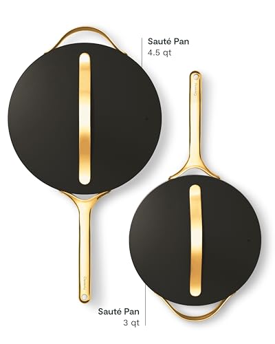 Image of Caraway Nonstick Ceramic Saute Pan with Lid (4.5 qt, 12 inch) - Non Toxic, PTFE & PFOA Free - Oven Safe & Compatible with All Stovetops (Gas, Electric & Induction) - Black