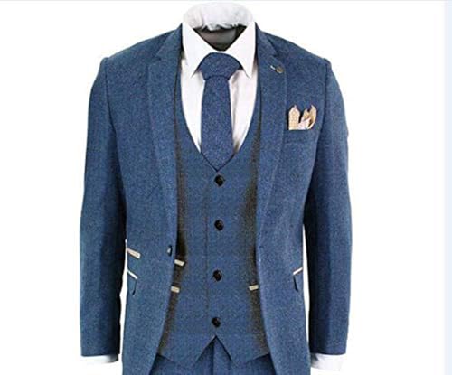 Kromoc Men's Herringbone Checked Three-Piece Suit Notch Lapel Jacket Vest Pants Wedding Speech Set3