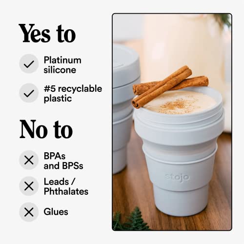 Stojo Collapsible Travel Cup Bundle - Sage Green and Cashmere, 12oz / 355ml - Reusable To-Go Silicone Cup Set