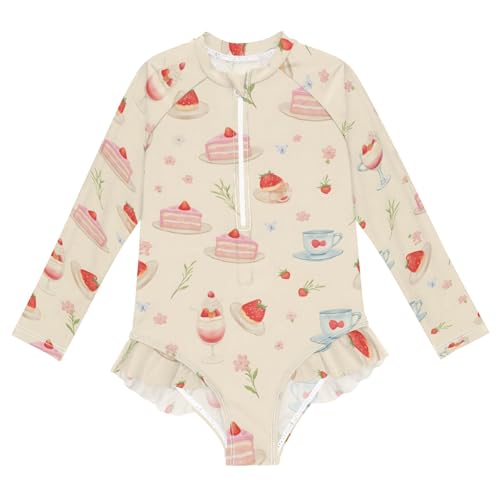 ALAZA Toddler Swimsuit Girl Bathing Suit Swimwear Rash Guard Ice Cream Cake Long Sleeve 3T