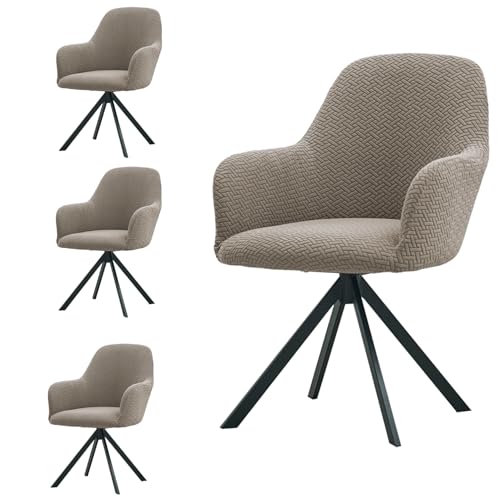 Image of HOKIPO Premium Jacquard Fully Covered Cover for Swivel Dining Chair with Arms, Pack of 4, Taupe Brown (AR-5356-KHK*4)