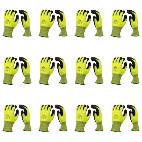 Malta Dynamics Safety Work Protective Gloves – Mens Work Gloves with ANSI Cut Level A5 Protection, Touchscreen Compatible, OSHA and ANSI Compliant (Large, 12 Pair)
