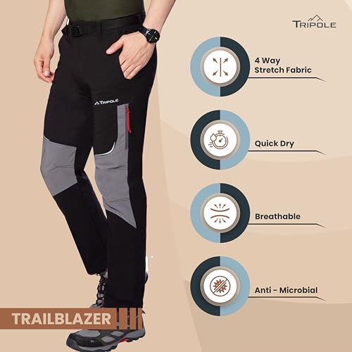Image of TRIPOLE Trailblazer Trekking and Hiking Pants and Cargo for Outdoors and Travelling (in, Alpha, M, Regular, Black)