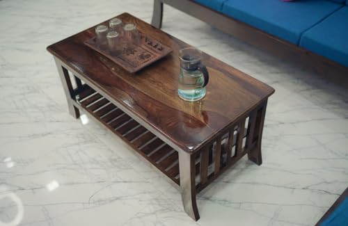 Image of WELLBORN Wooden Center Table /CoffeeTable /Sheesham Wood Tea Table for Living Room, Bed Room, Waiting Room, Hotels, Office, Restaurant, CAF (38xW20xH17.5 Inch)