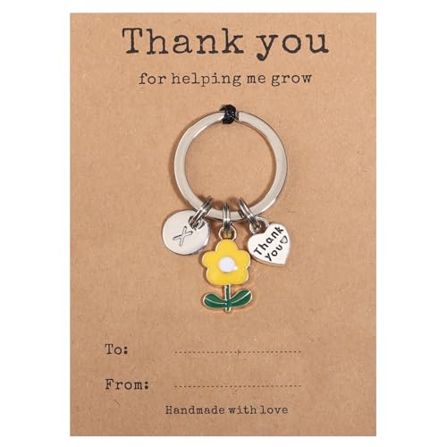 Image of GINAZL Teacher Appreciation Gifts in Bulk Flower Intial Keychain Teacher personalized gifts