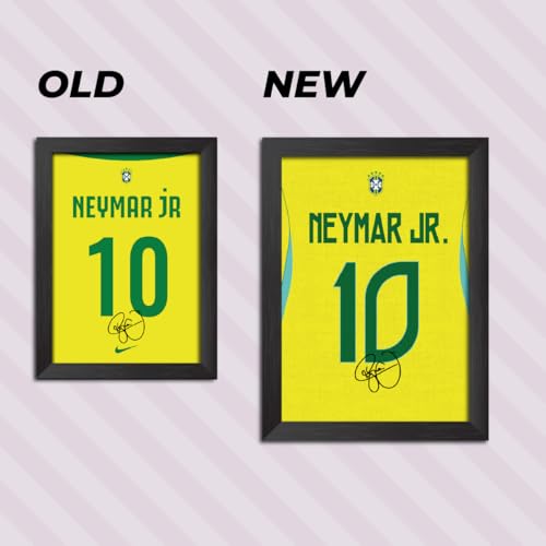 Image of TenorArts Neymar Jr Poster Frame Brazil 2026 Worldcup Jersey Laminated Photo Print Signature Framed Painting with Matt Finish Black Texture (12 inches x 9inches)