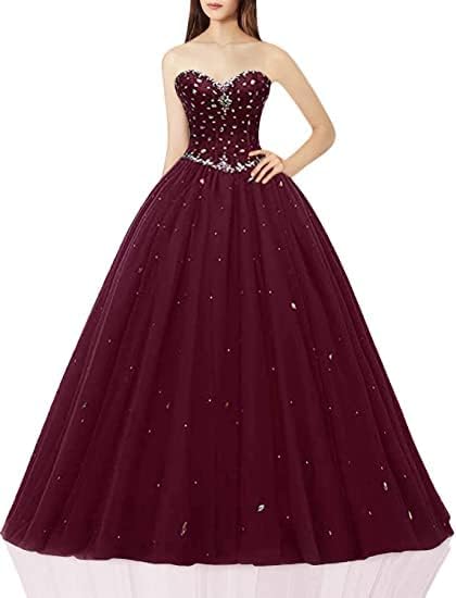 Likedpage Women's Sweetheart Ball Gown Tulle Quinceanera Dresses Prom Dress